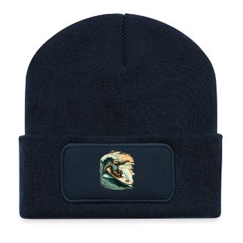 Casual sloth surfing on a big wave - Recycled Patch Beanie - french navy - Front