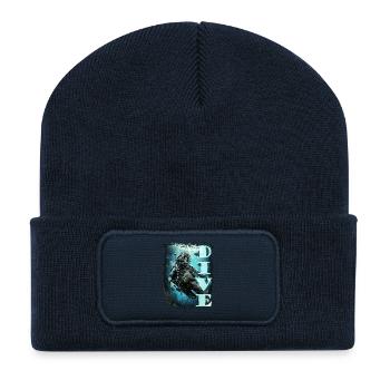 Diver with fish and lettering - Recycled Patch Beanie - french navy - Front