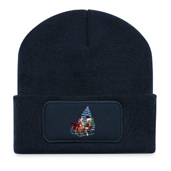 Chiot de Noël mignon et elfe au clair de lune - Beanie recyclé à patch - bleu marine - Devant