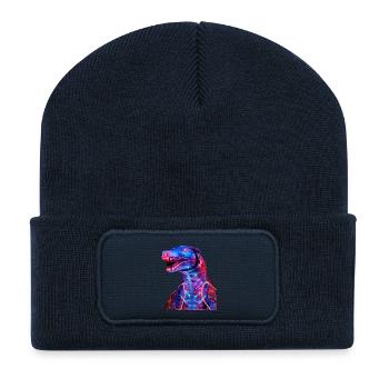 Neon-Dino mit futuristischem Flair - Recycelte Patch Beanie - French Navy - Vorne