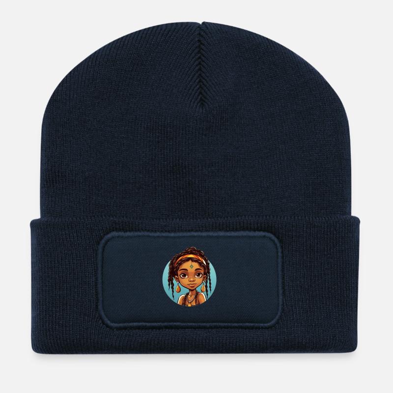Afro Schwarz Kind Junge Mädchen Ethno Geschenkidee - Recycelte Patch Beanie - French Navy