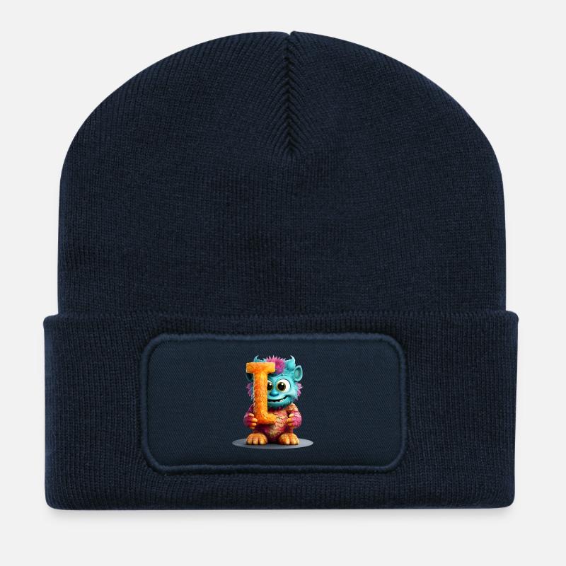 Alphabet Buchstabe I Buntes Monster - Recycelte Patch Beanie - French Navy