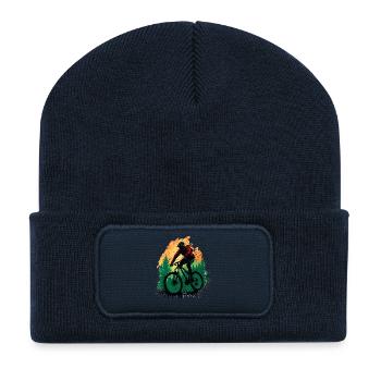 Vintage Mountain Bike MTB Downhill Cyclist - Recycled Patch Beanie - french navy - Front