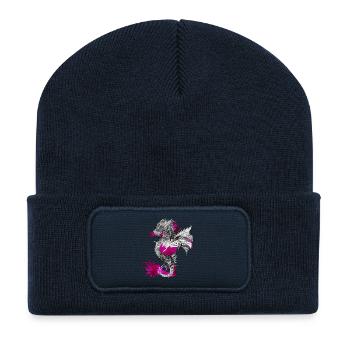 kunstvoller mystischer Drache im Aquarell Stil - Recycelte Patch Beanie - French Navy - Vorne