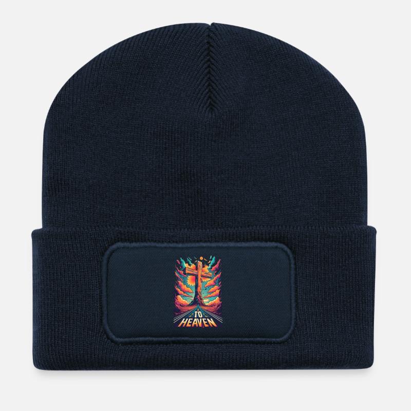 Stations du Croix au ciel néon - Beanie recyclé à patch - bleu marine