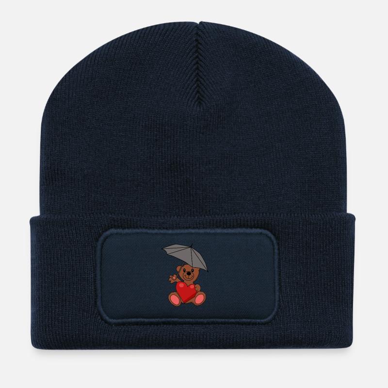 Teddybär verliebt Herz Regenschirm Romantik Bär - Recycelte Patch Beanie - French Navy