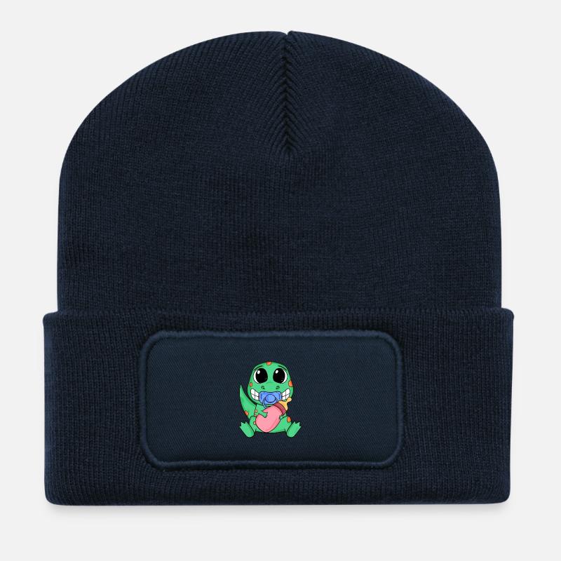 Baby Dino Motiv - Recycelte Patch Beanie - French Navy