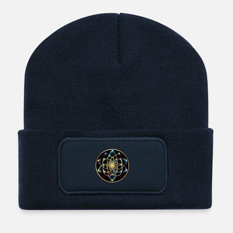 Golden Mandala Geometry - Recycled Patch Beanie - french navy