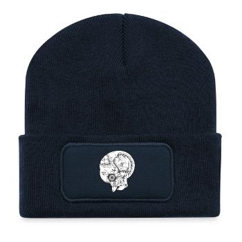 Florales dekoratives Mandala-Katzendesign - Recycelte Patch Beanie - French Navy - Vorne