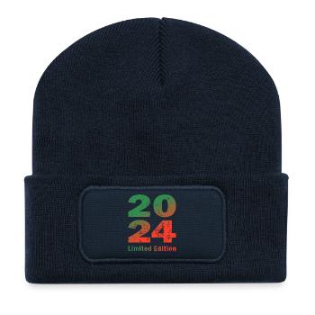 Geboren in 2024, limited Edition Strampler - Recycelte Patch Beanie - French Navy - Vorne