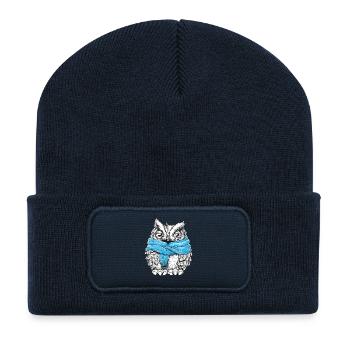 Eule mit Schal - Recycelte Patch Beanie - French Navy - Vorne