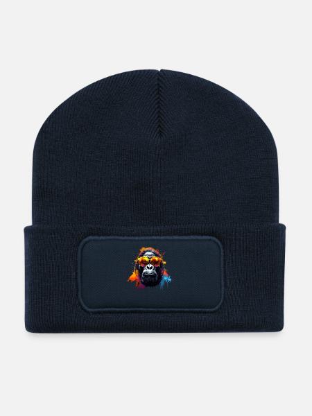 DJ Affe Kopfhörer Sonnenbrille Musik Party Affen - Recycelte Patch Beanie - French Navy