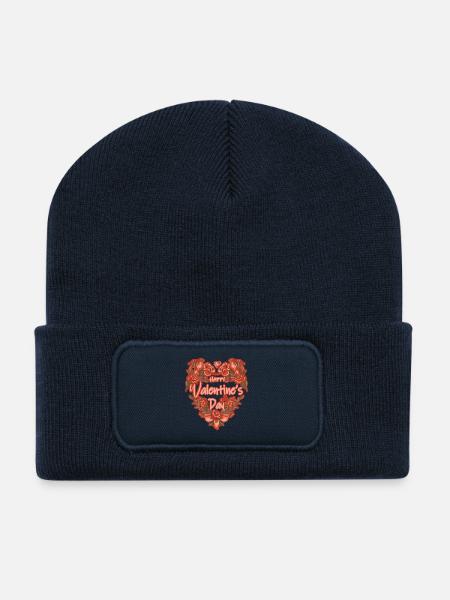 Happy Valentine's Day Heart of Roses - Recycled Patch Beanie - french navy