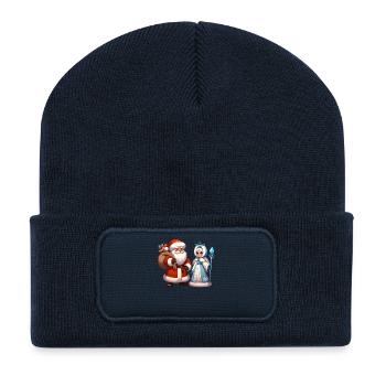 Ded Moroz Snegurotschka russischer Weihnachtsmann - Recycelte Patch Beanie - French Navy - Vorne