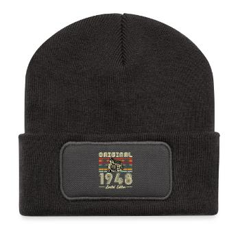 1948 Vintage Geburtstagsgeschenk - Recycelte Patch Beanie - Dunkelgrau - Vorne