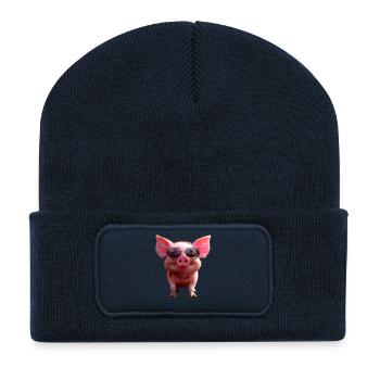 Pig Domestic Pig Pig Piglet Piggy - Recycled Patch Beanie - french navy - Front