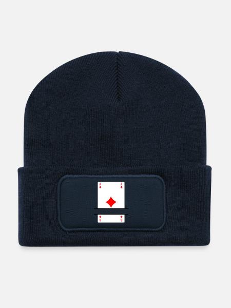 Spielkarten-Ass aus Karo mit Bannerplatz - Recycelte Patch Beanie - French Navy