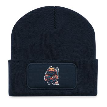 Süßer Zwergenkrieger mit Hausschwein - Recycelte Patch Beanie - French Navy - Vorne
