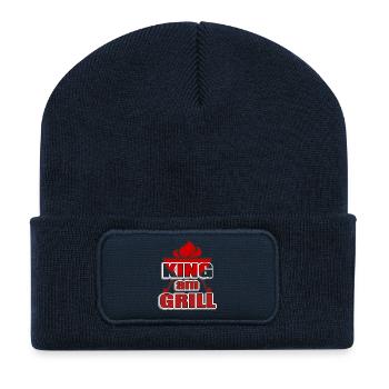 king am Grill - Grill mit Feuer - Flammen - Recycelte Patch Beanie - French Navy - Vorne