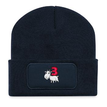 Motif 3ème anniversaire chèvre - Trois ans - Beanie recyclé à patch - bleu marine - Devant