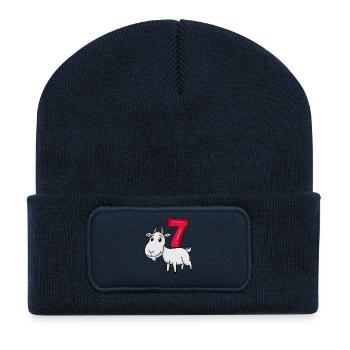 7th Birthday Motif Goat - Seven Years Old - Recycled Patch Beanie - french navy - Front