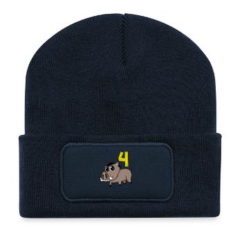 Motif 4ème anniversaire Sanglier - Quatre ans - Beanie recyclé à patch - bleu marine - Devant