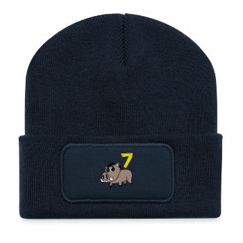 7th Birthday Motif Wild Boar - Seven Years Old - Recycled Patch Beanie - french navy - Front