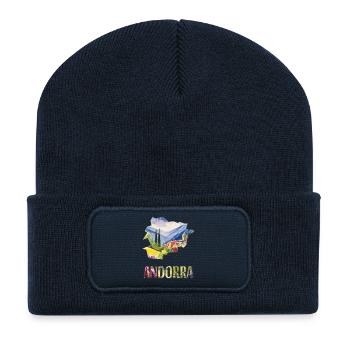 Aquarell Landkarte Andorra - Recycelte Patch Beanie - French Navy - Vorne