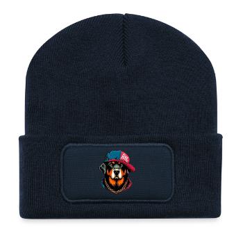 Hund mit Hut - Recycelte Patch Beanie - French Navy - Vorne
