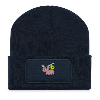 6th Birthday Motif Moose - Six Years Old - Recycled Patch Beanie - french navy - Front