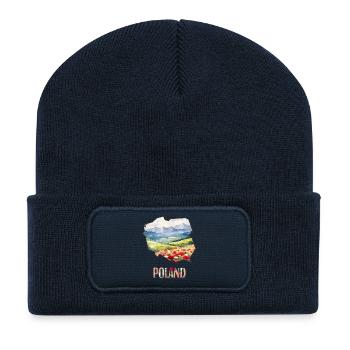 Aquarell Landkarte Polen - Recycelte Patch Beanie - French Navy - Vorne