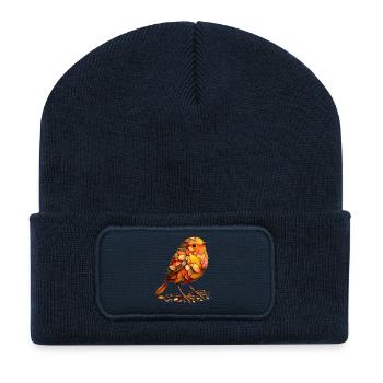 Un oiseau, conçu à partir de différentes feuilles - Beanie recyclé à patch - bleu marine - Devant