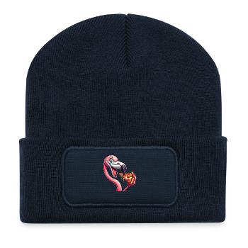 Funny flamingo pizza pizza lover fast food - Recycled Patch Beanie - french navy - Front