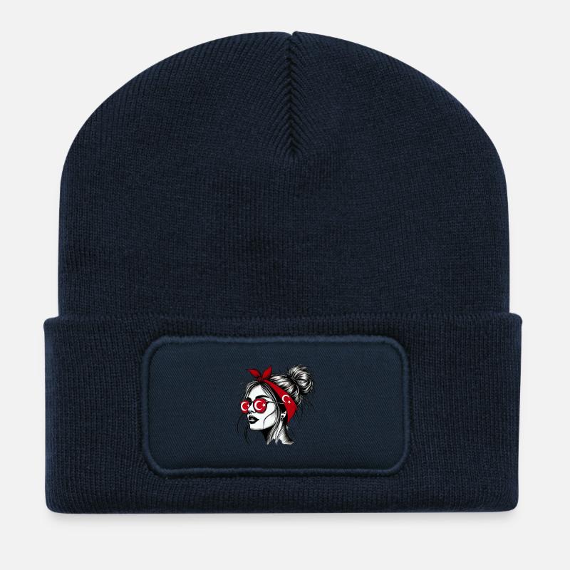 Stilvolle Türkin mit türkischem Flaggendesign - Recycelte Patch Beanie - French Navy