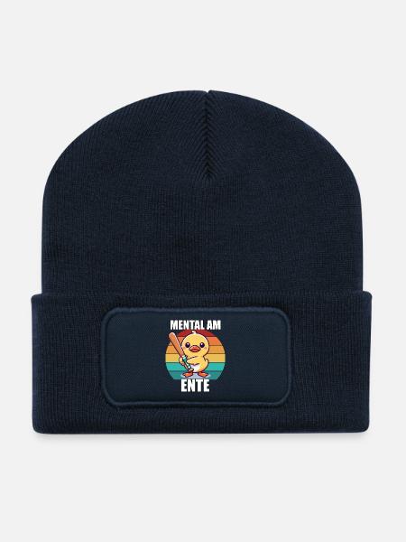 Mental Am Ende Süße Ente mit Schläger Retro - Recycelte Patch Beanie - French Navy
