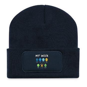 My Week Funny Days of the Week Cartoon Art Design - Recycled Patch Beanie - french navy - Front