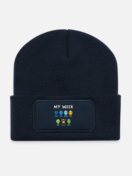 My Week Funny Days of the Week Cartoon Art Design - Recycled Patch Beanie - french navy