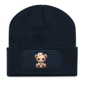 Adorable teddy bear as a nurse - Recycled Patch Beanie - french navy - Front