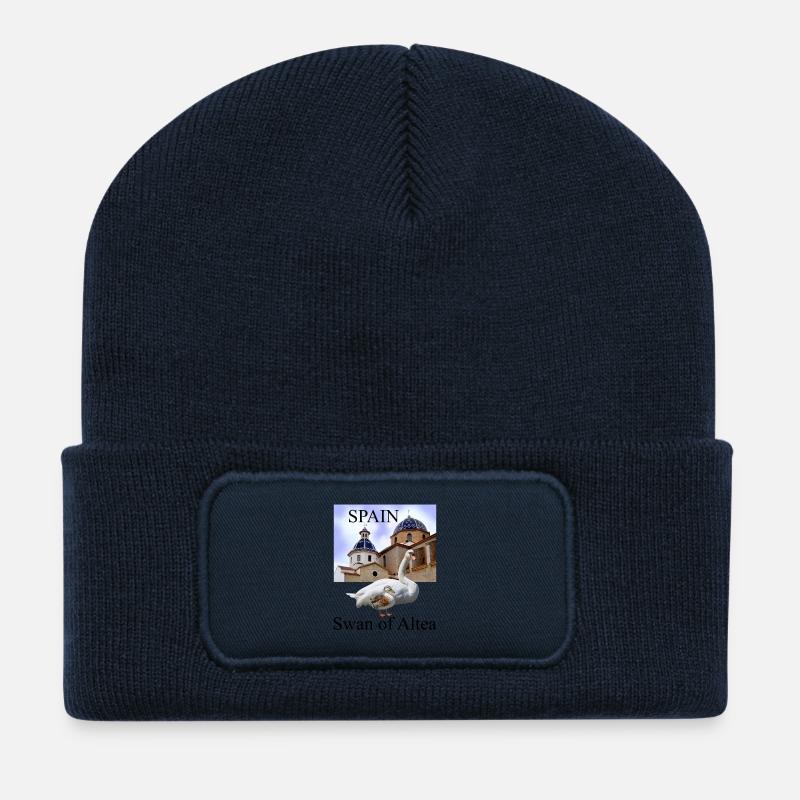 Verzierte Schwäne und spanische Architektur - Recycelte Patch Beanie - French Navy