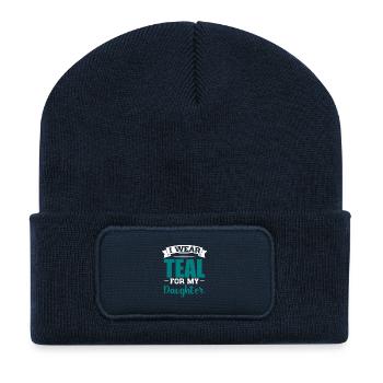 I wear teal for my daughter Design - Recycelte Patch Beanie - French Navy - Vorne