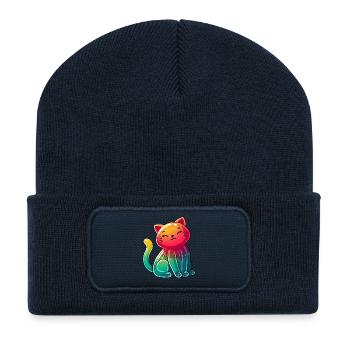 Chat - Beanie recyclé à patch - bleu marine - Devant