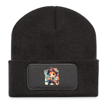 Kawaii Pirate Cat Chibi - Ahoy Adventure - Recycled Patch Beanie - dark grey - Front