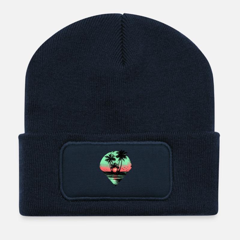 Synthwave Retro Palmen Sunset Vaporwave 80er 90er - Recycelte Patch Beanie - French Navy
