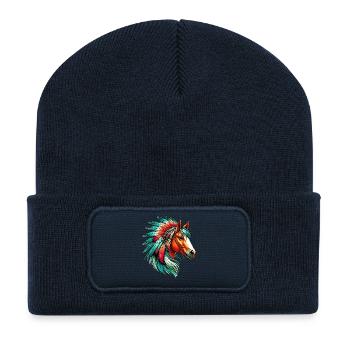 Indianerpferd Amerikanische Rothaut - Recycelte Patch Beanie - French Navy - Vorne