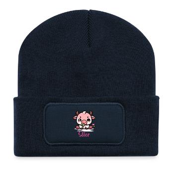 Stier Design für Sternzeichen Fans – Kawaii Motiv - Recycelte Patch Beanie - French Navy - Vorne