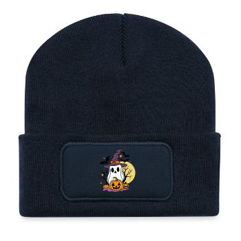 Süßes Geist-Kostüm mit Kürbis & Fledermäusen - Recycelte Patch Beanie - French Navy - Vorne