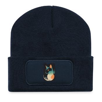 Mystische Katze im Mondschein - Recycelte Patch Beanie - French Navy - Vorne