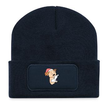 Elch Niedlich Müde Ausschlafen Weihnachten - Recycelte Patch Beanie - French Navy - Vorne