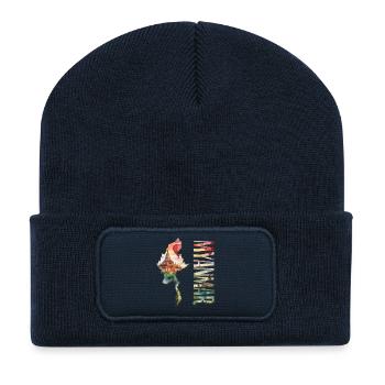 Aquarell Landkarte Myanmar - Recycelte Patch Beanie - French Navy - Vorne