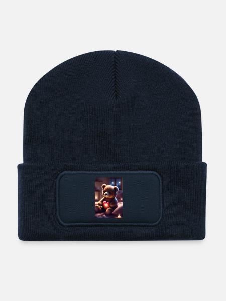 Teddybär mit Herz - Recycelte Patch Beanie - French Navy